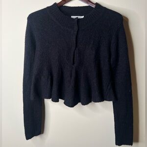 Vintage Black Mohair Blend Cardigan Sweater ruffle hem. HAGEL